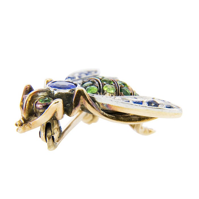 Platinum, Gold, Demantoid Garnet & Sapphire Bug Pin