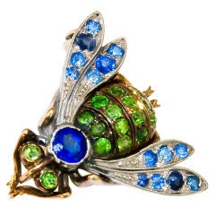 Platinum, Gold, Demantoid Garnet & Sapphire Bug Pin