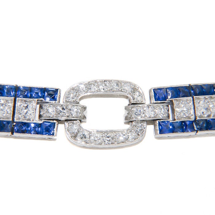 Oscar Heyman, Platinum, Diamond and Sapphire Art Deco Bracelet, Diamond weight total = 4.50 Carats and Sissor cut Sapphires.