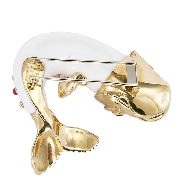 Women's SEAMAN SCHEEPS Large Gold and Gem set Fish brooch