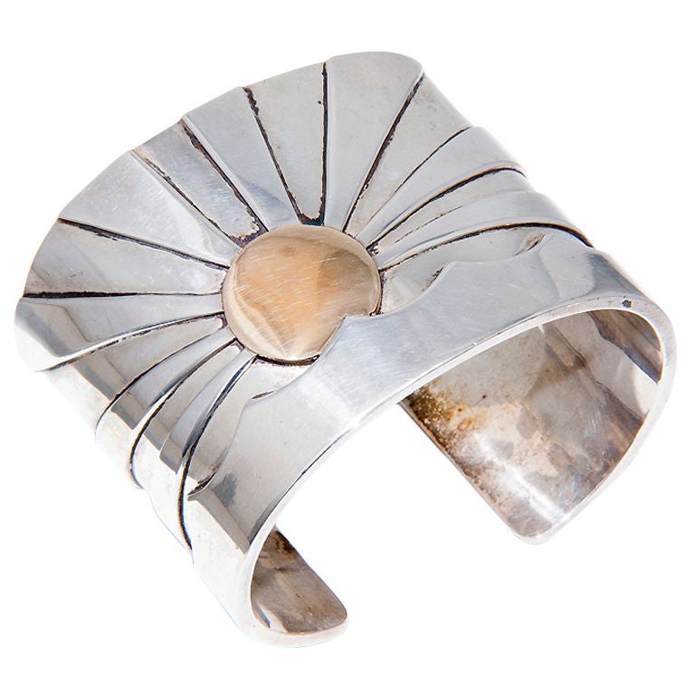 M & J  SAVITT  Silver and Gold Cuff Bracelet