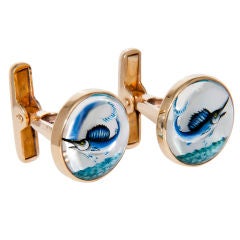 1950's  Gold and Reverse Crystal Swordfish Cufflinks