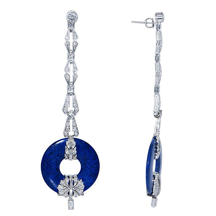 Art Deco Diamond & Lapis Lazuli Earrings