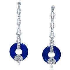 Art Deco Diamond & Lapis Lazuli Earrings