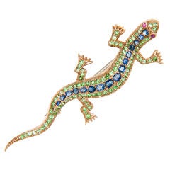 Antique Demantoid Garnet & Sapphire Lizard Brooch