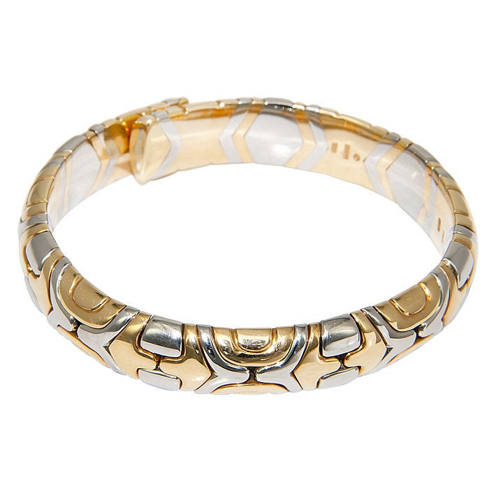 18K White and yellow Gold Bracelet from the Alveare collection by Bulgari. Signed and numbered, wrist size is 6 1/4 Inch.