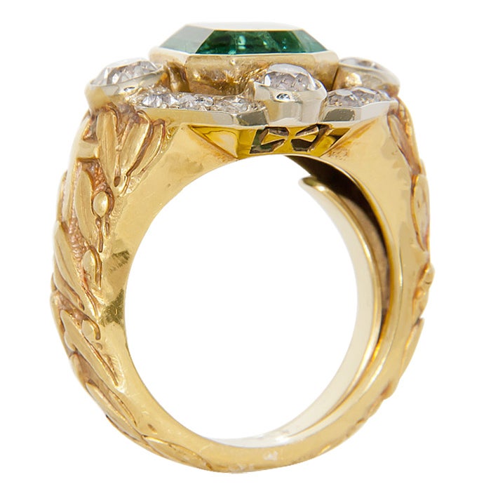 Magnificent Antique Bishops Ring Diamond & Emerald 2