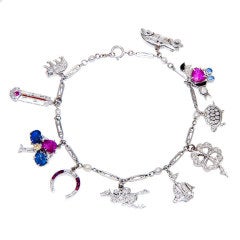 Art Deco Gemstone Diamond Platinum Charm Bracelet