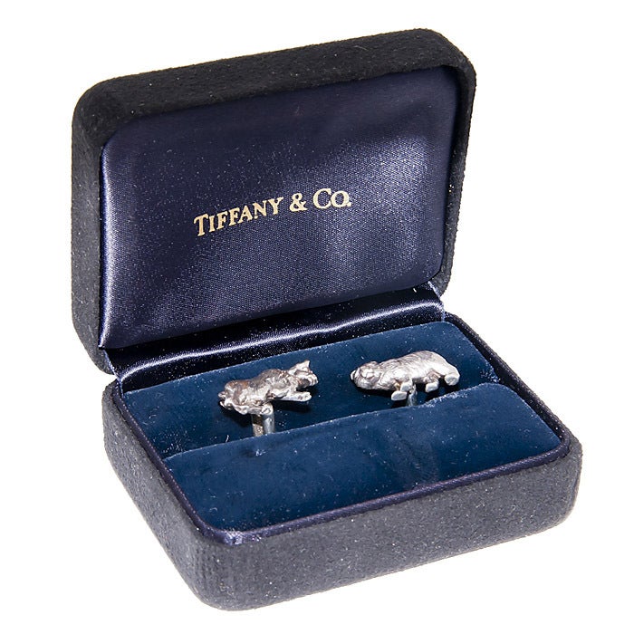 Tiffany & Company, Sterling Silver, Bull and Bear Cufflinks, very Detailed in original presentation Box.