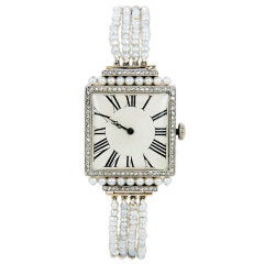 Pearl Diamond Platinum Bracelet Watch c1920