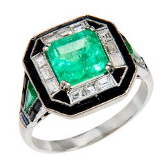 Art Deco Emerald Diamond Platinum Ring