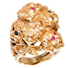 ERWIN PEARL 1970s Gold Heads Ring