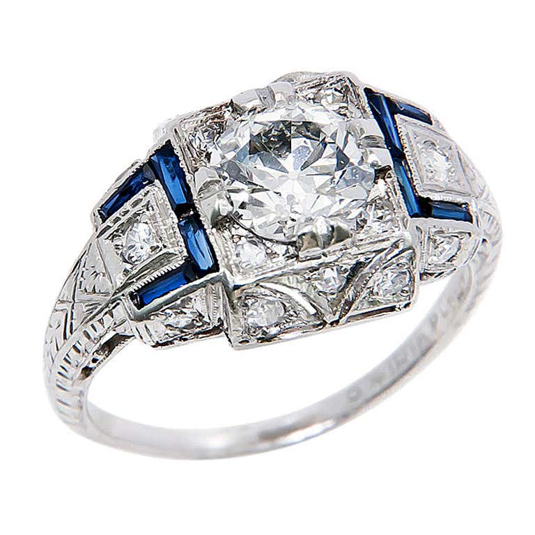 1920s Platinum Diamond Engagement Ring at 1stDibs | 1920s princess cut ring