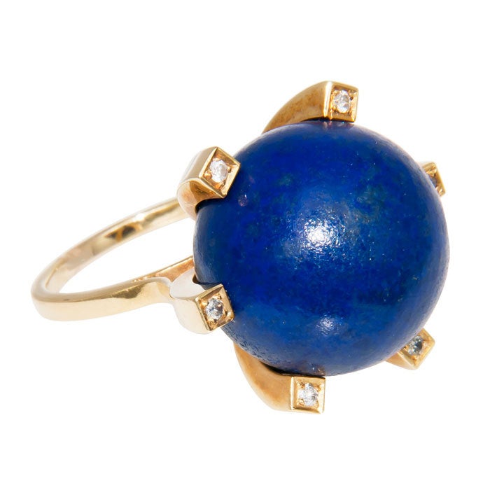 Large Cool Gold and Lapis Ball Ring