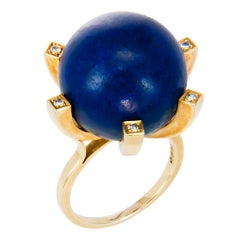Vintage Large Cool Gold and Lapis Ball Ring