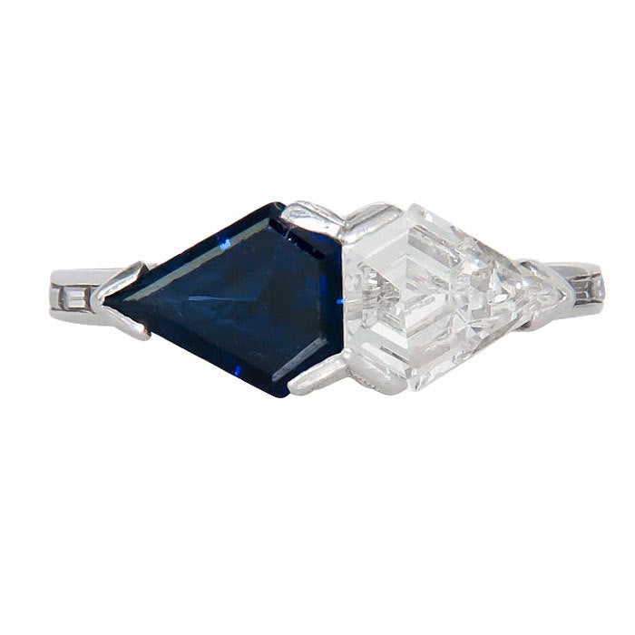 Art Deco Platinum, Diamond and Sapphire Ring