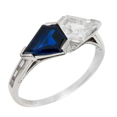Vintage Art Deco Platinum, Diamond and Sapphire Ring