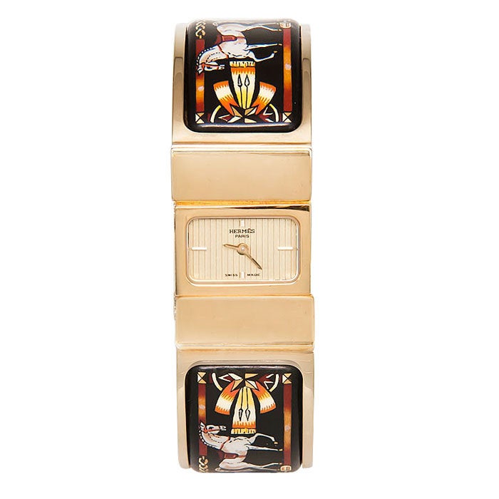 HERMES Loquet Enamel Bangle Wristwatch