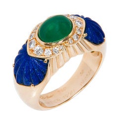 CARTIER France Chrysophrase Lapis Diamond Ring