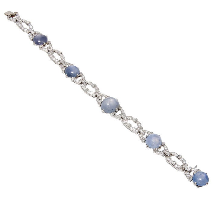 Women's Art  Deco Diamond and Star Sapphire Bracelet