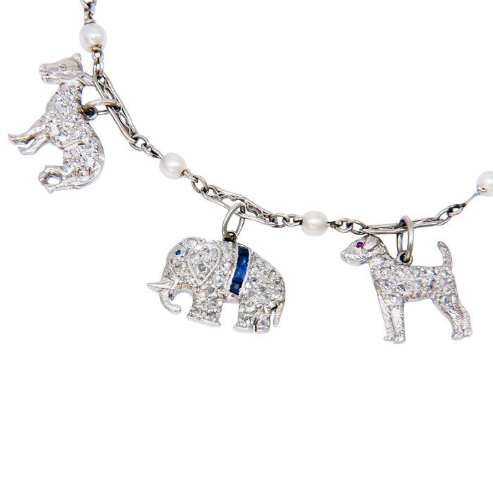 Women's SHREVE & CO. Art Deco Diamond Platinum Charm Bracelet