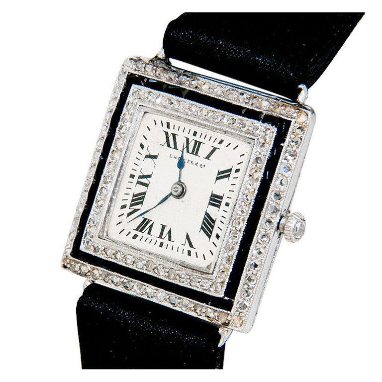 DREICER & CO Lady's Platinum, Diamond and Onyx Wristwatch circa 1920s