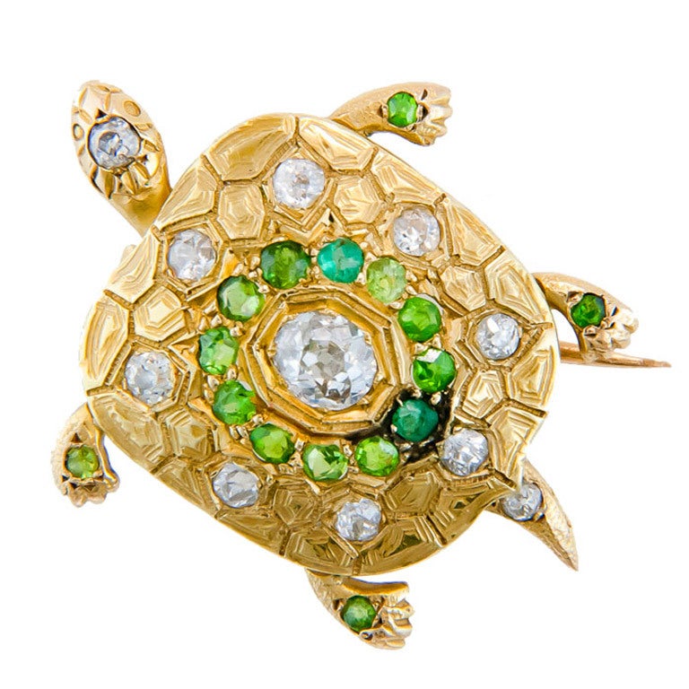 Victorian Demantoid Garnet Turtle Brooch