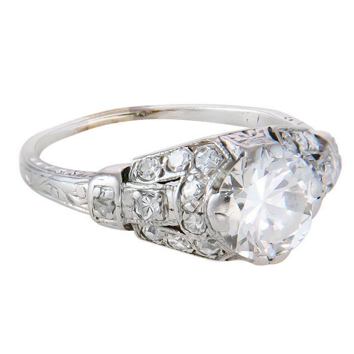 1920's Diamond Platinum Engagement Ring 1