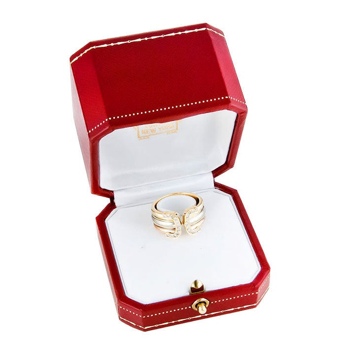 Cartier 18K Tri Color Gold and Diamond Ring from the Double 