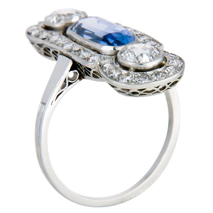 Edwardian Antique Platinum Diamond & Sapphire Ring
