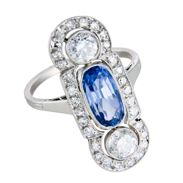 Women's Antique Platinum Diamond & Sapphire Ring