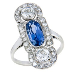 Antique Platinum Diamond & Sapphire Ring