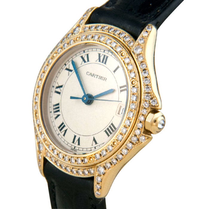 CARTIER Lady's Yellow Gold and Pave Diamond Cougar Wristwatch