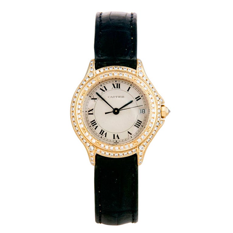 CARTIER Lady
s Yellow Gold and Pave Diamond Cougar Wristwatch