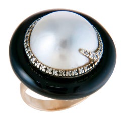 ERTE Gold Diamond and Mabe Pearl Ring