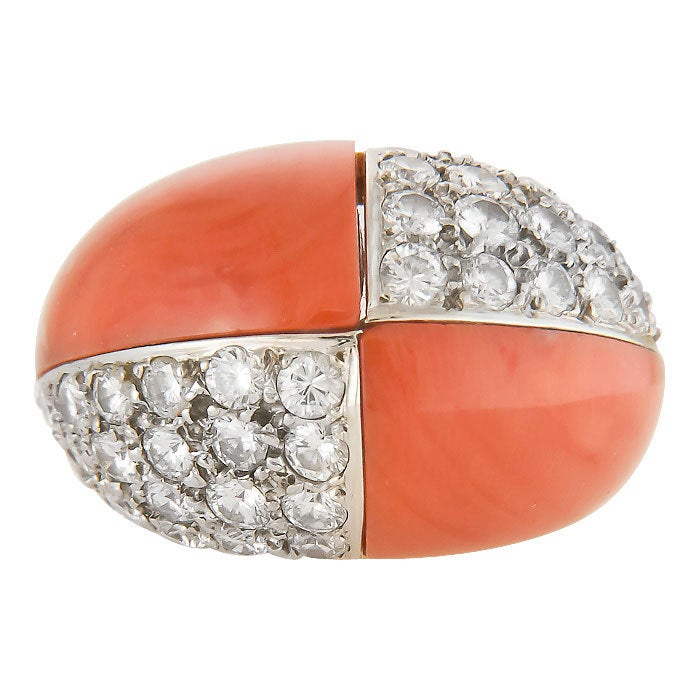 Fabulous Diamond and Coral Dome Ring