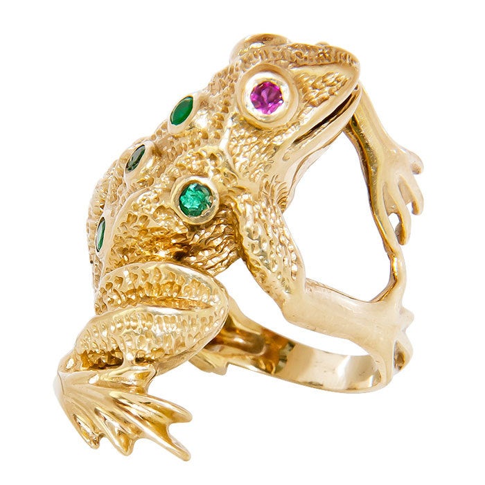 Whimsical Gold and Gem set Frog Ring at 1stdibs