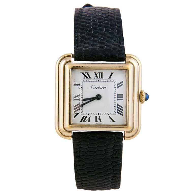 CARTIER Gilt Stepped Case Rectangular Wristwatch