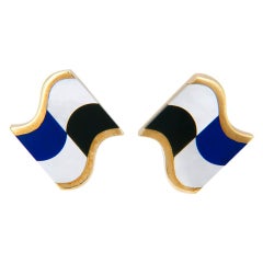 TIFFANY & CO. Gold and Stone Inlay Ear Clips