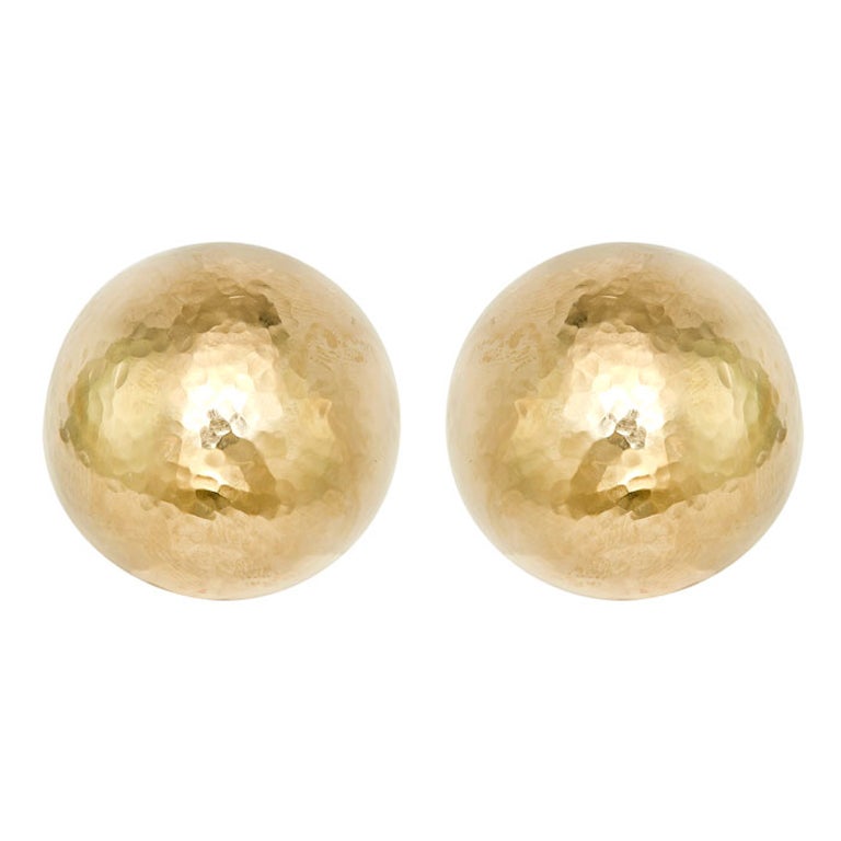 Yellow Gold, Large Hammered Button Ear Clips