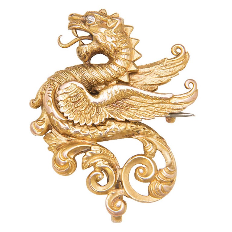 Antique Yellow Gold Griffin Brooch