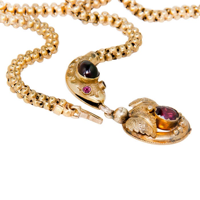 Women's Victorian Gold and Garnet Snake Necklace