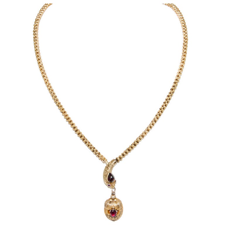 Victorian Gold and Garnet Snake Necklace
