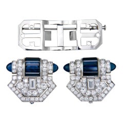 Art Deco Diamond and Sapphire Dress Clips