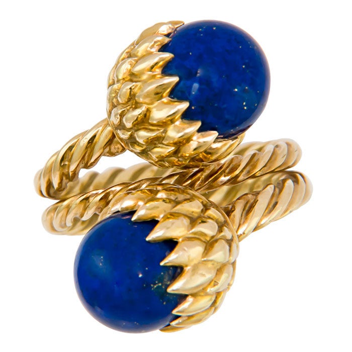 18K Yellow Gold and Lapis Acorn Ring, by Jean Schlumberger for Tiffany & Company. Finger size = 6 1/2