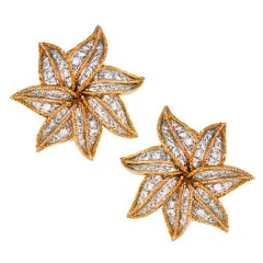 BULGARI Gold & Diamond Flower Ear Clips