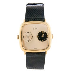 Retro Piaget Yellow Gold Dual Time Zone Wristwatch