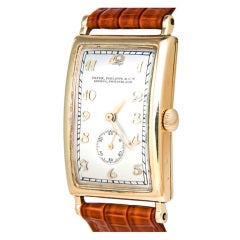 Patek Philippe Gelbgold gebogene Scharnier rechteckige Armbanduhr