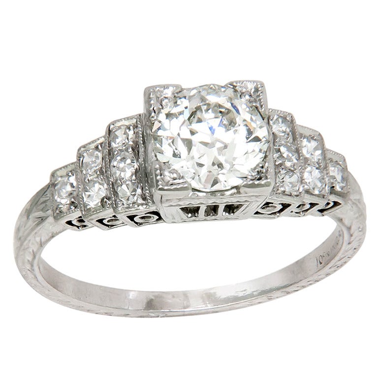 Antique Platinum and Diamond  Engagement  Ring  at 1stdibs