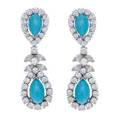 Platinum Diamond and Turquoise Ear Clips